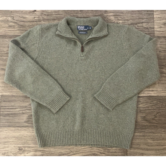 Polo Ralph Lauren 1/4 Zip 90% Merino Wool 10% Angora Sweater Green Knit XL - Picture 1 of 9